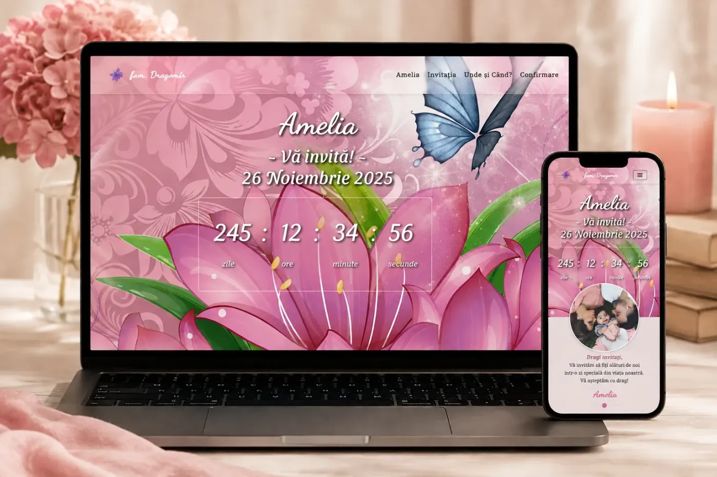 Invitație Web – Butterfly Blossom