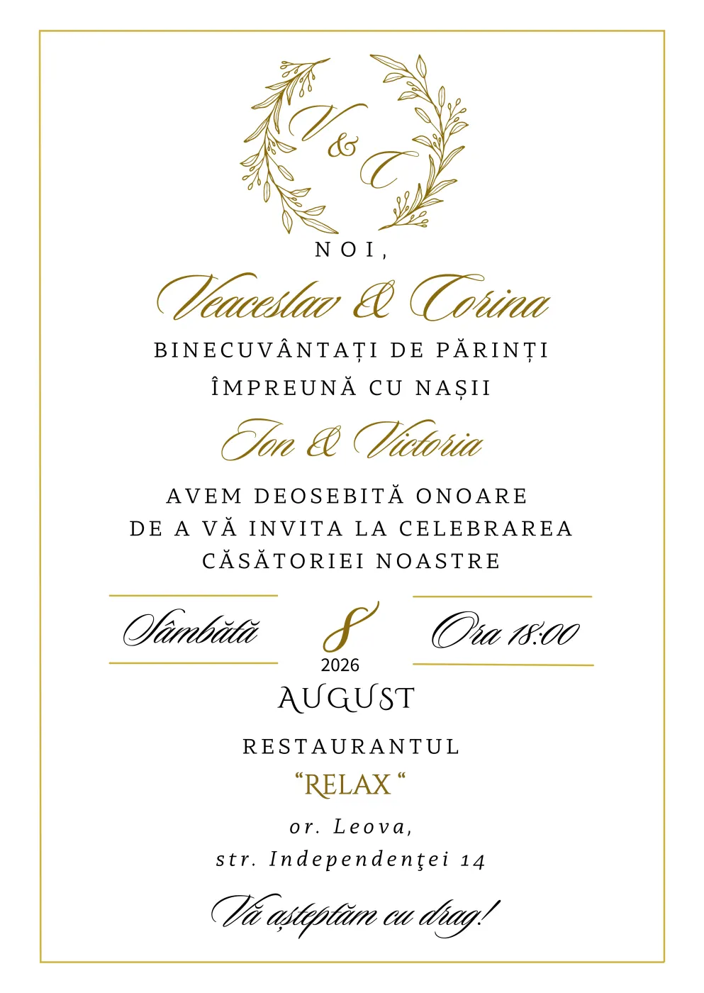 Invitație clasică minimalistă