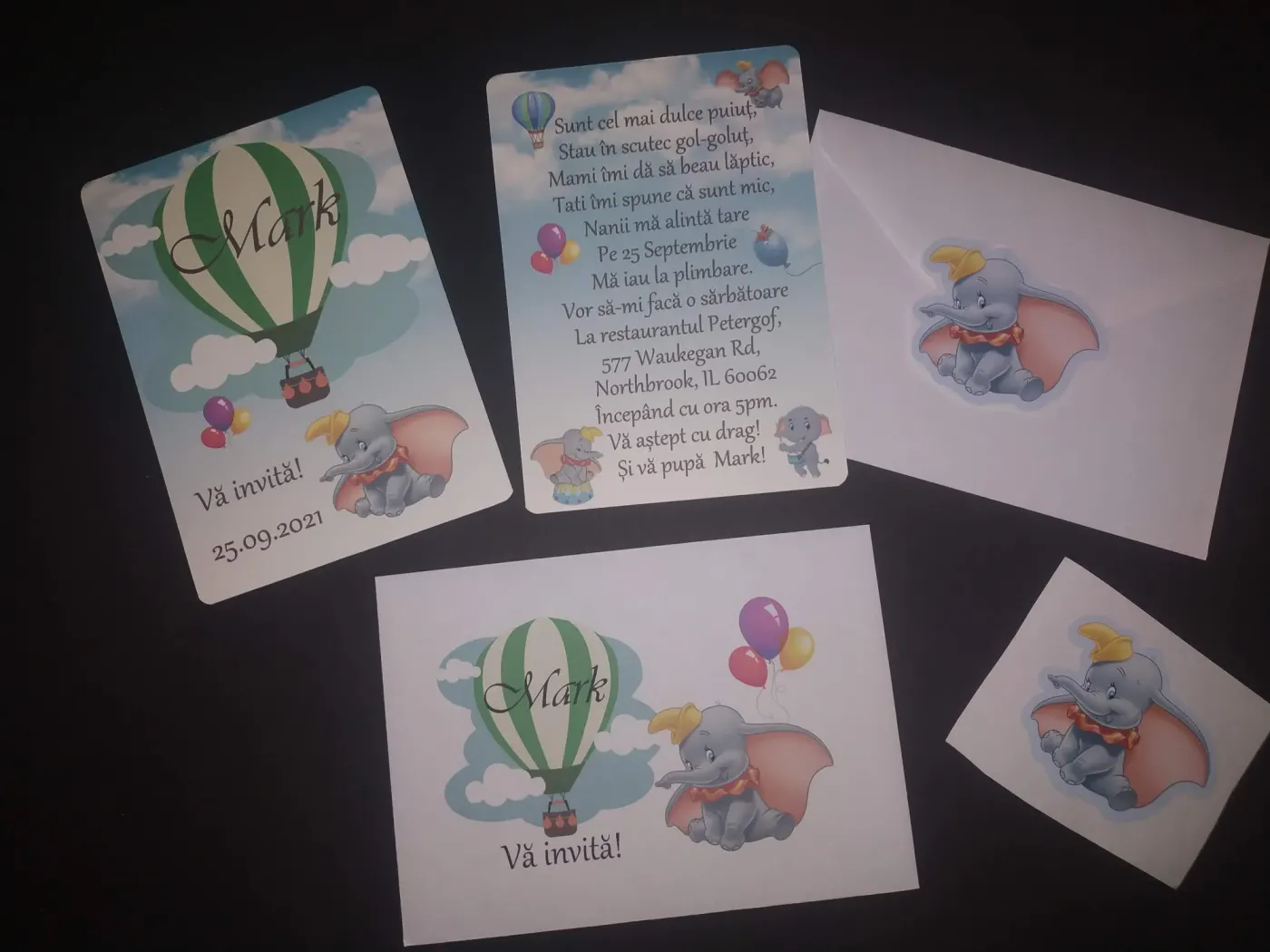 Invitație de botez în plic - băiat - Elefant