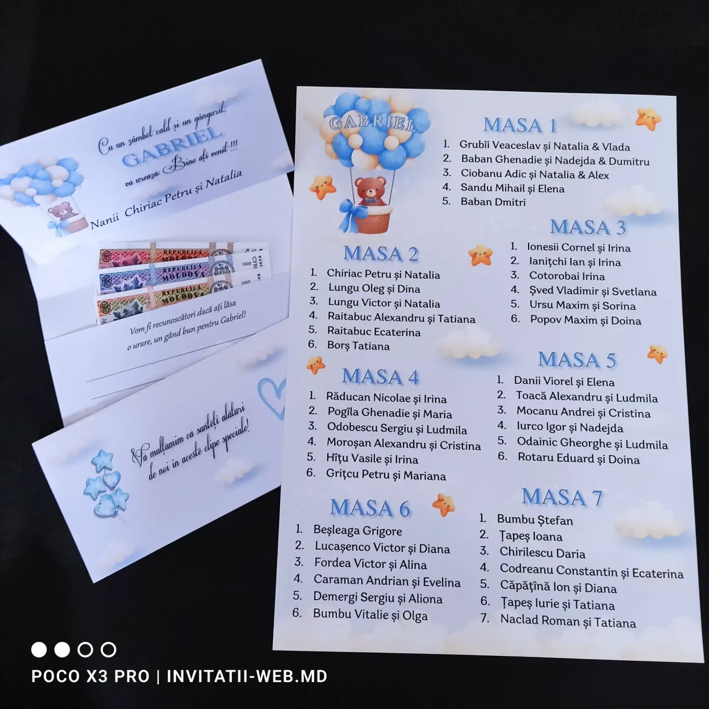 Listă de invitați pentru botez – model (A3) cu Urs cu baloane de aer cald