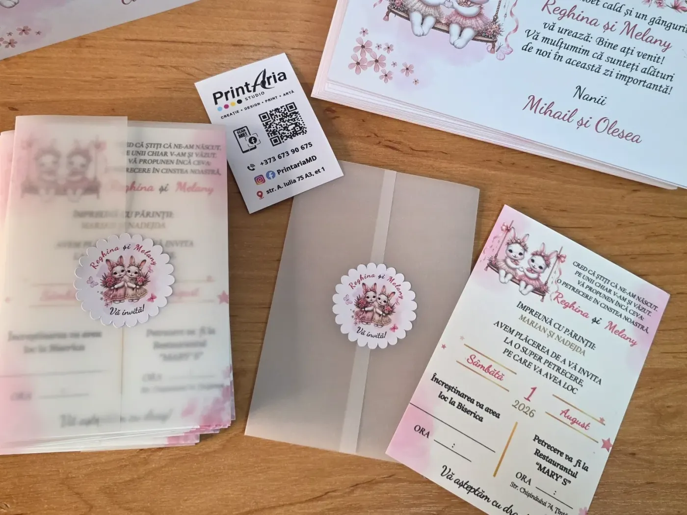 Invitație de botez - Doi iepurași