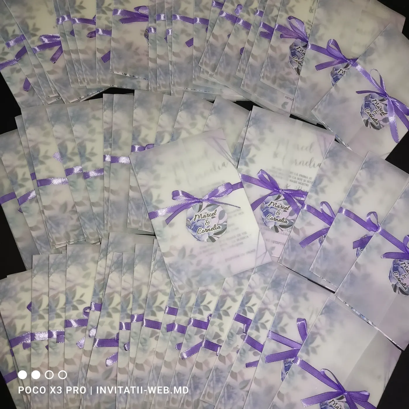 Invitație nuntă în pergament - Stil Floral Violet