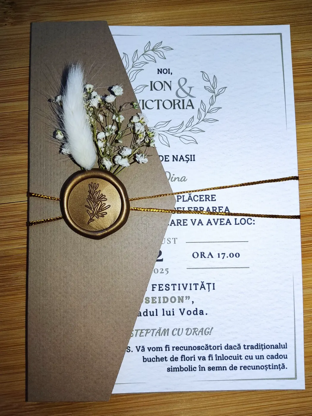 Invitație nuntă în  semi plic - Golden Heritage