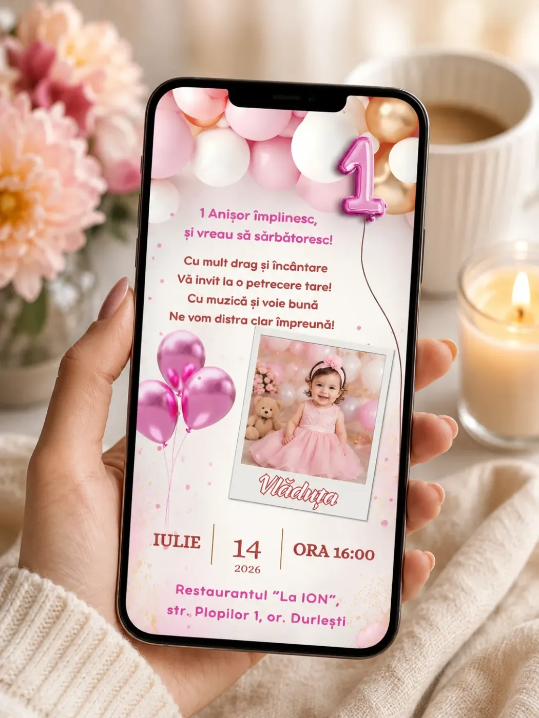 Invitație digitală pentru aniversare - 1 Anișor - fată